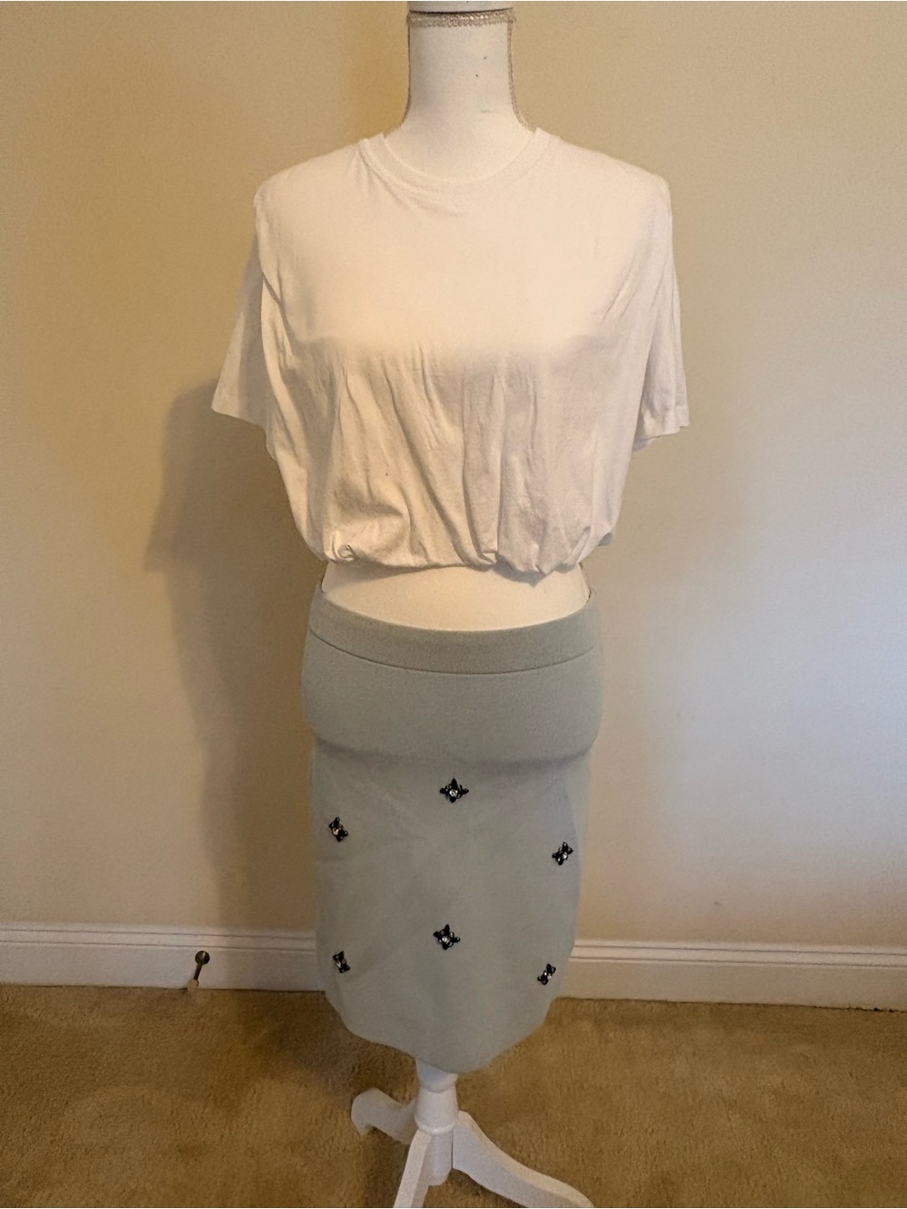 ASOS Light Gray Embellished Midi Pencil Skirt